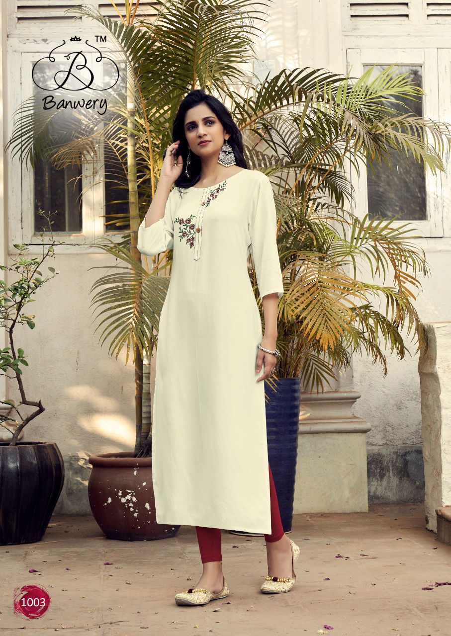 Banwery Mohini Latest Casual Wear Wear Embroidery Work Kurtis Collection